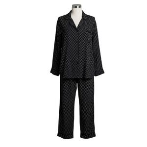 I.Magnin Black with White Polka Dot Long Sleeve Pajama Set Size Large